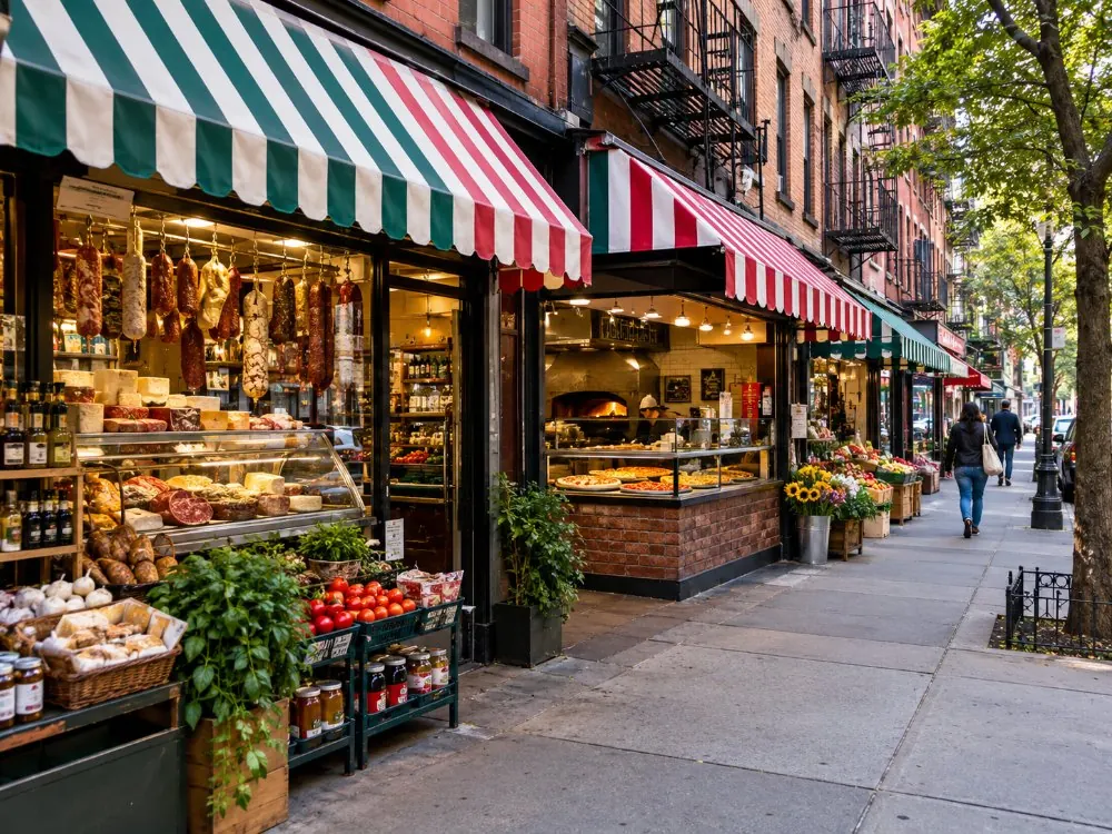 Italienische Feinkostläden und Pizzastände an der Bleecker Street